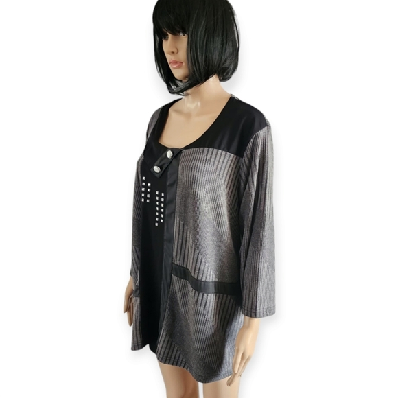 Claire France asymmetrical patterns quarter sleeves tunic, plus size 3X - Picture 4 of 11